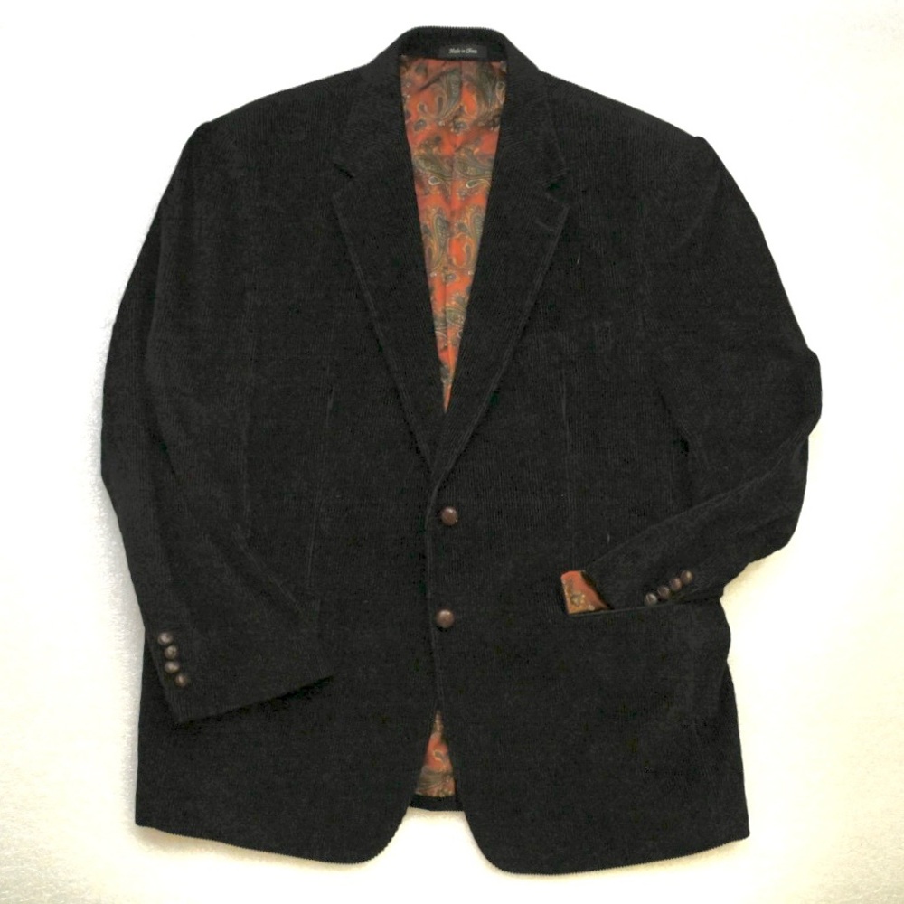 Lauren Ralph Lauren Black Corduroy Blazer Jacket Men's 46R Paisley Lining